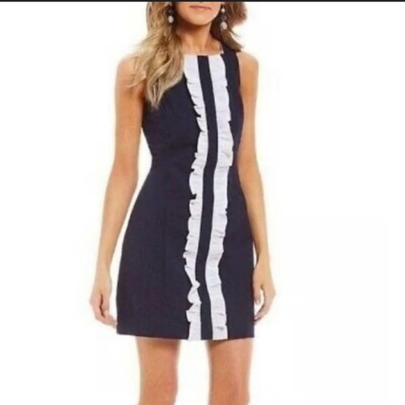 Lauren James Bailey Seersucker Dress Casual Summer Resort Navy NWT Size Medium - Picture 1 of 10